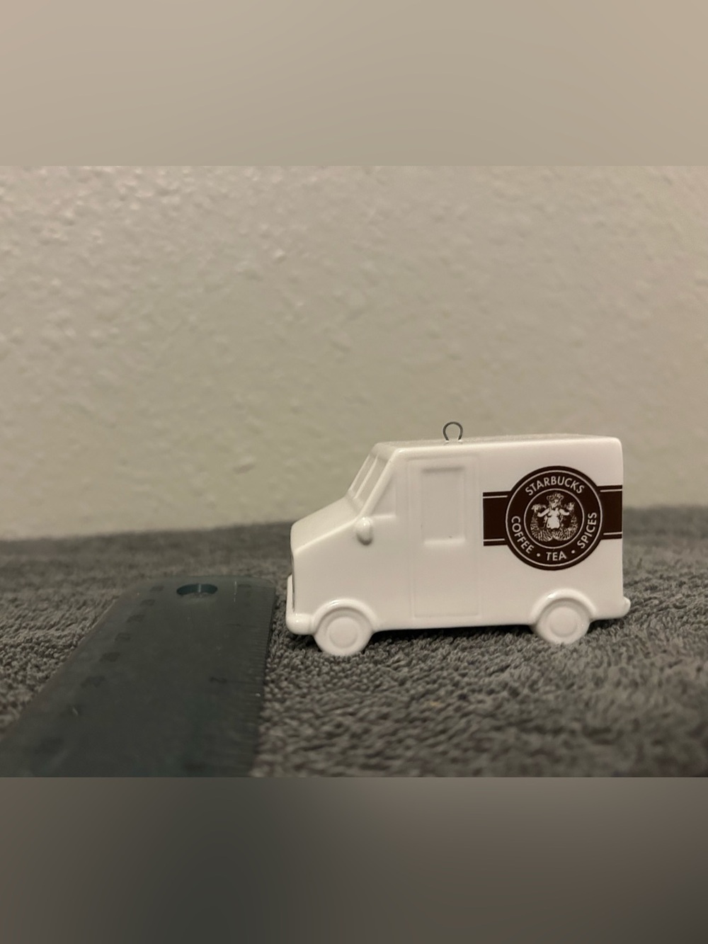 2016 Starbucks ceramic Christmas ornament shaped like a white delivery truck